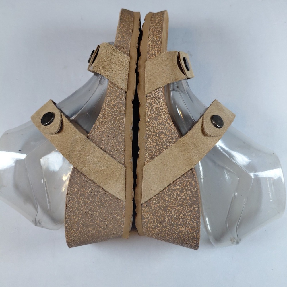 Yokono 9 Suede Double Strap Cork Wedge Heel Slide Sandals Light Brown Tan Spain - Picture 5 of 8